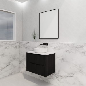 Bali Matte Black fluted wall hung vanity 750 Cabinet Only