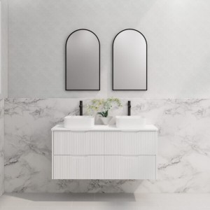 Bali Matte White fluted wall hung vanity 1200 Cabinet Only