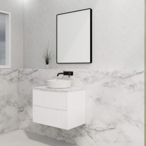 Bali Matte White fluted wall hung vanity 750 Cabinet Only