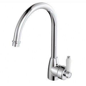 Eleanor Gooseneck Sink Mixer Chrome With White Ceramic Handle