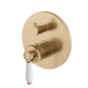 Eleanor Wall Diverter Mixer, Urban Brass With White Ceramic Handle