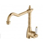 Eleanor Shepherds Crook Sink Mixer, Urban Brass With White Ceramic Handle