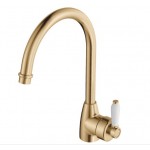 Eleanor Gooseneck Sink Mixer, Urban Brass With White Ceramic Handle