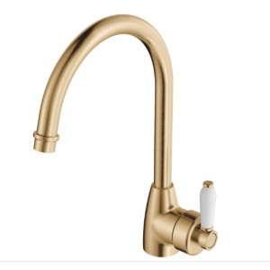 Eleanor Gooseneck Sink Mixer, Urban Brass With White Ceramic Handle