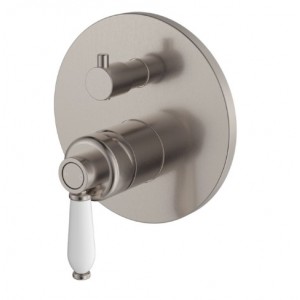 Eleanor Wall Diverter Mixer Brushed Nickel With White Ceramic Handle