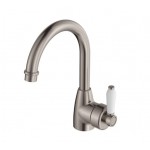 Eleanor Gooseneck Basin Mixer Brushed Nickel With White Ceramic Handle