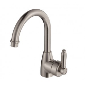 Eleanor Gooseneck Basin Mixer Brushed Nickel With Brushed Nickel Handle