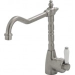 Eleanor Shepherds Crook Sink Mixer Brushed Nickel With White Ceramic Handle