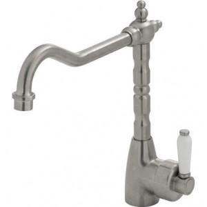 Eleanor Shepherds Crook Sink Mixer Brushed Nickel With White Ceramic Handle