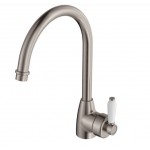 Eleanor Gooseneck Sink Mixer Brushed Nickel With White Ceramic Handle