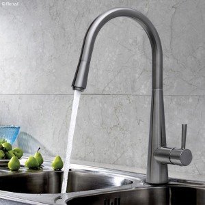 Isabella Deluxe Gooseneck Pull-Out Kitchen Mixer, Brushed Nickel