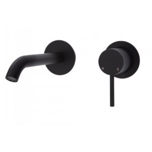 Kaya Wall Basin/Bath Mixer Set, Matte Black, Round Plates, 160mm Outlet