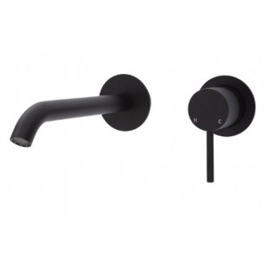 Kaya Wall Basin/Bath Mixer Set, Matte Black, Round Plates, 200mm Outlet