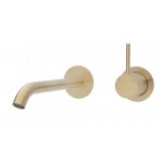 Kaya Up Wall Basin/Bath Mixer Set, Urban Brass, Round Plates, 200mm Outlet