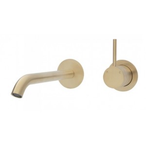 Kaya Up Wall Basin/Bath Mixer Set, Urban Brass, Round Plates, 200mm Outlet