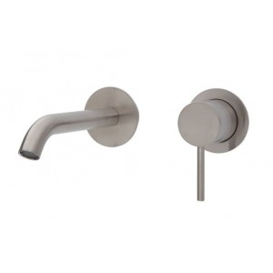 Kaya Wall Basin/Bath Mixer Set, Brushed Nickel, Round Plates, 160mm Outlet