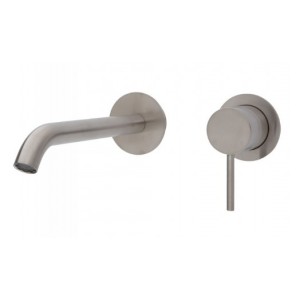 Kaya Wall Basin/Bath Mixer Set, Brushed Nickel, Round Plates, 200mm Outlet