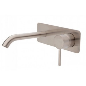 Kaya Wall Basin/Bath Mixer Set, Brushed Nickel, Square Plate, 160mm Outlet