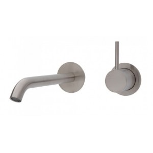 Kaya Up Wall Basin/Bath Mixer Set, Brushed Nickel, Round Plates, 200mm Outlet