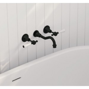 Lillian Lever Basin/Bath Wall Set Matte Black With White Ceramic Handle