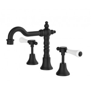 Lillian Lever Basin Set Matte Black With White Ceramic Handle