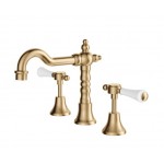 Lillian Lever Basin Set Urban Brass With White Ceramic Handle