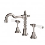 Lillian Lever Basin Set Brushed Nickel With White Ceramic Handle