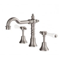 Lillian Lever Brushed Nickel With White Ceramic Handle