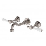 Lillian Lever Basin/Bath Wall Set Brushed Nickel With White Ceramic Handle