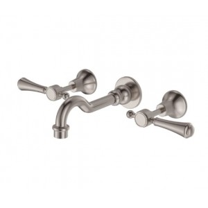 Lillian Lever Basin/Bath Wall Set Brushed Nickel With Brushed Nickel Handle