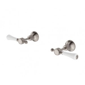 Lillian Lever Wall Top Assemblies Brushed Nickel With White Ceramic Handle