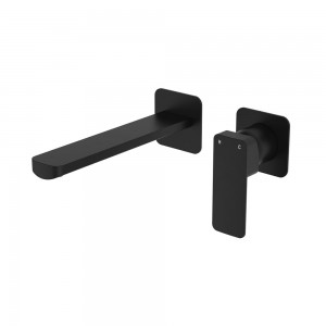 Tono Basin/Bath Wall Mixer Set, Square Plates, 200mm Outlet, Matte Black