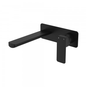 Tono Basin/Bath Wall Mixer Set, Rectangular Plate, 200mm Outlet, Matte Black