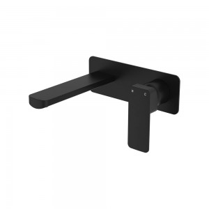 Tono Basin/Bath Wall Mixer Set, Rectangular Plate, 160mm Outlet, Matte Black