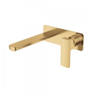 Tono Basin/Bath Wall Mixer Set, Rectangular Plate, 200mm Outlet, Urban Brass