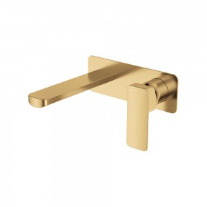 Tono Basin/Bath Wall Mixer Set, Rectangular Plate, 160mm Outlet, Urban Brass